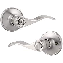 Gobrico Keyless Privacy Wave Door Lever Hardware Bed and Bath,Interior Door Lock Set Satin Nickel Finished,Universial Drop Handle,1Pack