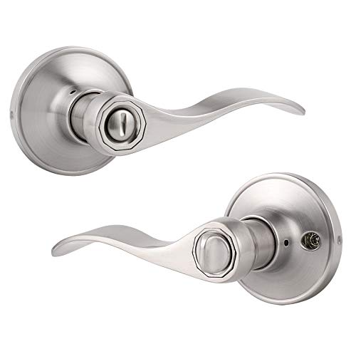 Gobrico GB1PACK-DL12061SNBK Keyless Privacy Wave Door Lever Hardware (Bed And Bath),Interior Door Lock Set Satin Nickel Finished,Universial Drop Handle,1Pack cover