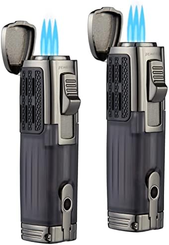 TOMOLO Torch Lighter Triple Jet Flame Refillable Butane Cigar Lighter with Cigar Punch,2 Pack,Charcoal