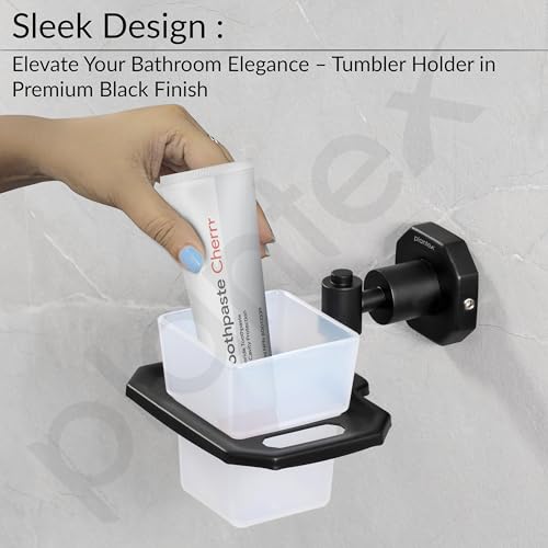 Image of Plantex 304 Grade Stainless Steel Tooth Brush Holder /ABS Material Tumbler Holder for Wash Basin /Bathroom Accessories - Nipron (Black)
