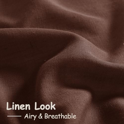 Image of Rustic Brown Linen Curtains 84 Inch Length 2 Panels Set for Living Room Rod Pocket Back Tab Light Filtering Window Drapes for Bedroom Dining Room Protect Privacy Modern Farmhouse Decor 52x84