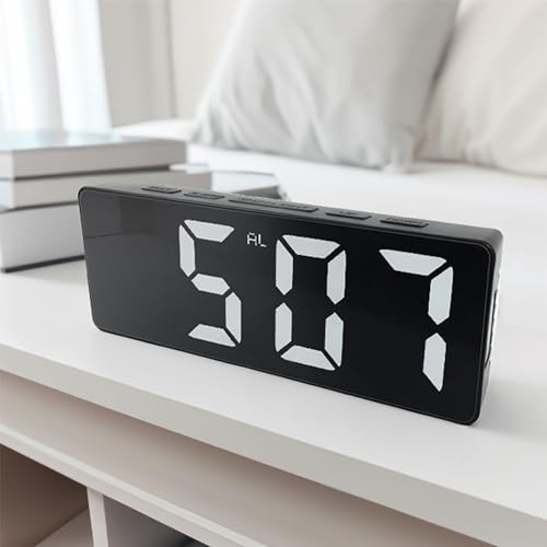 Relógio despertador digital, conexão USB, Relógio LED de mesa com visor de temperatura, brilho ajust
