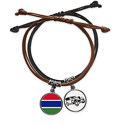 Bracelet drapeau Gambie en corde et cuir le cadeau ideal pour passionne d'Afrique noire