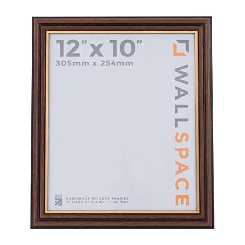 Wall Space 12x10 Brown Frame with Gold Inset | Traditional Mahogany Picture Frame 12x10 inches | Brown and Gold Line 12 x 10 Photo Frame | 10x12 Dark Wood Photo Frames with REAL GLASS | 12x10 Frame Cover