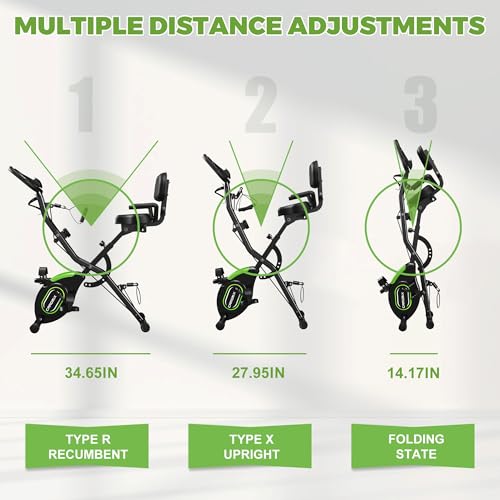 Caromix Folding Exercise Bike, 5 in 1 Stationary Bike with 16-Level Adjustable Magnetic Resistance, 330LB Capacity Indoor Workout Bike, Foldable Exercise Bike for Seniors and Adult - Thumbnail 6