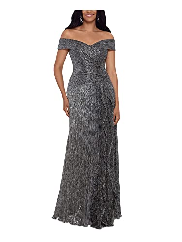 Xscape Off-The-Shoulder Pleated Metallic Gown Black/Gold 12 #TOP20