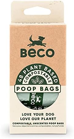 Beco Home Compostable Poop Bags | 96 Bags | Loose Packed With Handles | Unscented Dog Poo Bags,Green
