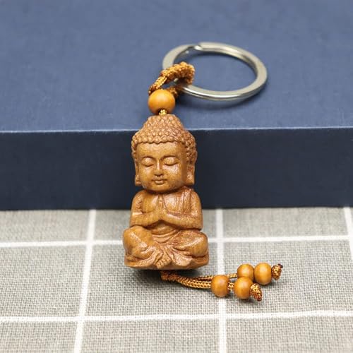 Weenwill Porte Clés Bouddha en Bois,Bouddhisme Keychain Figurine de Bouddha Amulette Bouddhiste Porte-Bonheur pour Le Cadeau Porte-Bonheur Pendentif Voiture Bricolage – vue 2