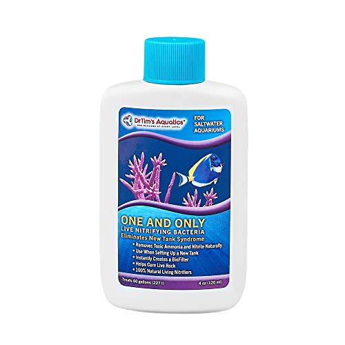 Dr. Tim’s Aquatics Saltwater One & Only Nitrifying Bacteria – For New Fish Tanks, Aquariums, Water Filtering, Disease Treatment – H20 Pure Fish Tank Cleaner – Removes Toxins – 4 Oz.