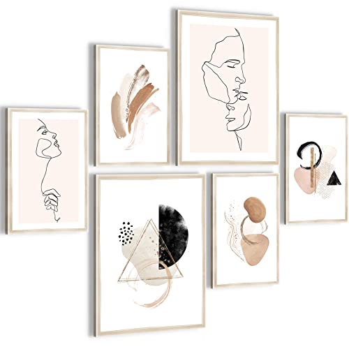 Novart Wandbilder Set Liebe Home Abstrakt Beige - KEIN EXTRA RAHMEN BENÖTIGT - Modern Deko - Wohnzimmer Schlafzimmer N006163a