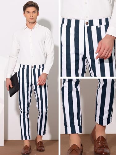 Lars Amadeus Striped Business Pants for Men's Slim Fit Flat Front Tapered Office Cropped Pants4