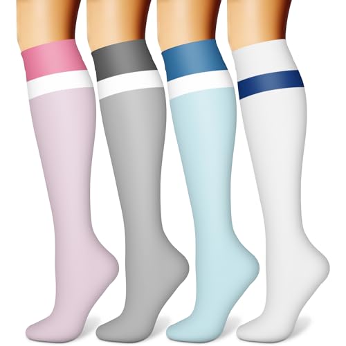 Image of CHARMKING Compression Socks for Women & Men, 4 Pairs, Travel Nurse Athlete | Graduated 10-15mmHg compression, soft stretch fabric, boost blood circulation, relieve leg swelling, ideal for travel, nurses