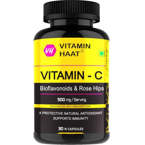 Image of Vitamin C Supplement 500mg Capsules with Citrus Bioflavonoids & Rose Hips, Amla | Immune Support, Antioxidant Protection & Collagen Formation | Natural Vitamin C for Men & Women | 30 Capsules by VitaminHaat