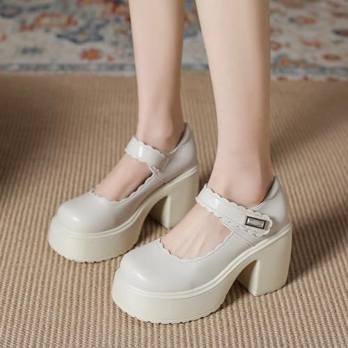 Image of Women's Platform Mary Janes Heart Cat Buckle Rivets Ankle Lolita Gothic Princess Platform Pumps Patent Leather Thorn Vintage Traditional Embroidery Upper Dress Shoes