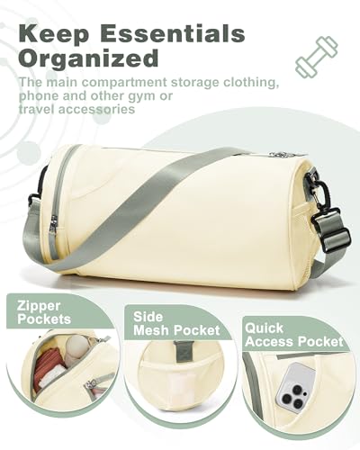 Image of Small Gym Bag for Women Waterproof Mini Duffle Bag Womens Spotrs Workout Bags Small Travel Duffel Bag with Wet Pocket Carry on Weekender Bags for Dance Swimming,Gym,Yoga,Fitness Beige Green