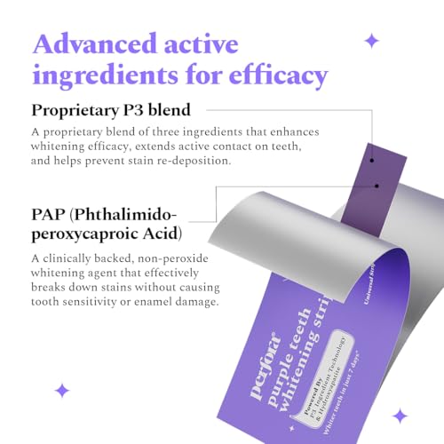 Image of Perfora Purple Teeth Whitening Strips - Pack of 7 Treatments (14 Strips) - Whitens Teeth in 1 Use | Peroxide & Sensitivity-Free, Enamel-Safe Oral Care | PAP & Hydroxyapatite For Stain Removal | Self-dissolving Strips