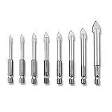 【Tamaños Multiples】 Broca para vidrio con 8 tamaños diferentes: 3mm, 4 mm, 5 mm, 6 mm, 7mm, 8 mm, 10 mm, 12 mm, todo en caña hexagonal de 1/4 ", se ajusta perfectamente a varias tareas, todos taladros están marcado el tamaño.