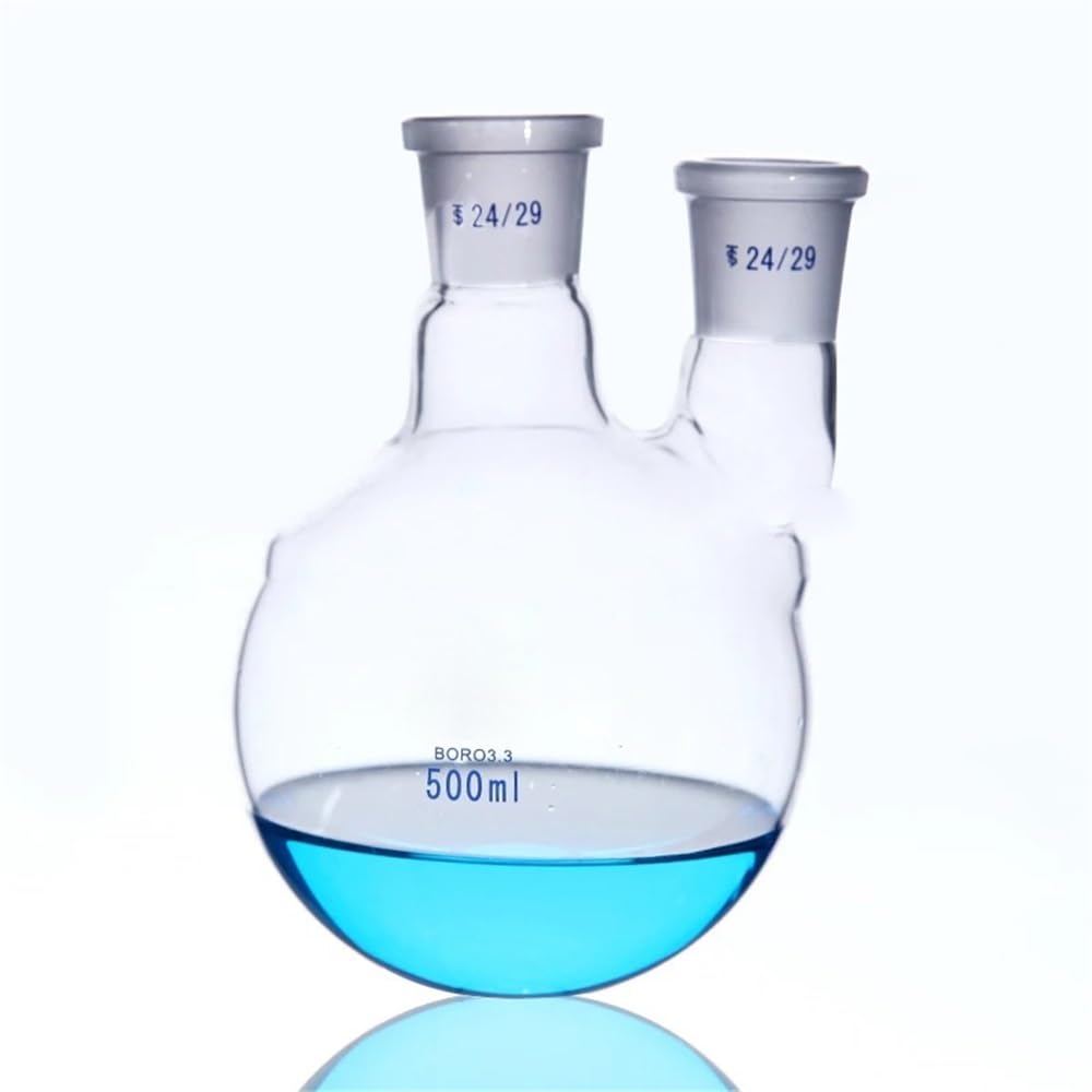 1 STÜCKE 50 ml Bis 2000 ml Laborglas Standardschliff Rundkolben Mit Zwei Hälsen(500ml 24x24)