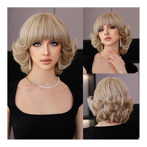 Perruque pour femmes mode courte droite argentée blonde coupe frange - 2