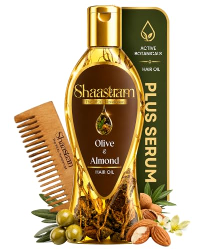 Image of 180ML Olive & Almond Herbal Hair Oil (works like a serum) with Neem Comb Combo | Helps Reduce Dandruff and Repaid dry scalp | Lightweight, Non-Sticky, Fast Absorbing Oil | For Men & Women
