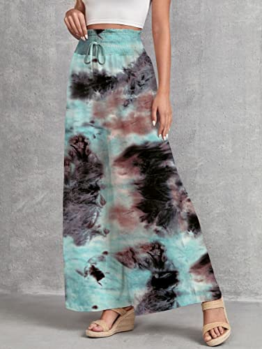 Image of Leriya Fashion Womens Mid Rise Tie-Dye Loose Fit Flared Wide Leg Palazzo Pants | Relaxed Pants | Bottom