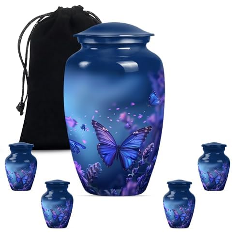 Image of Butterfly Urn for Ashes - Large Cremation Urns for Human Ashes Adult Male Female - Keepsake Decorative Urns Mom - Small Funeral Urns for Women - Ash Holder for Dad (Size:- 10 inch 1Pc, 3 inch 4Pc)