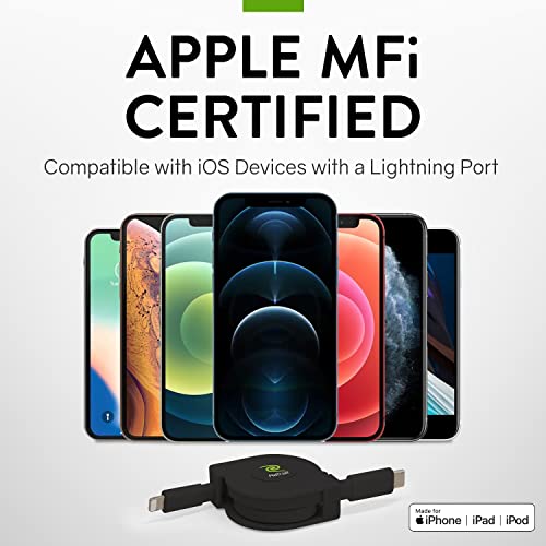 Retrak Premier Series Retractable Lightning To Usb-C Charge And Sync Cable, 18W High Speed Charging Lightning To Type C Charger For Iphone 13S, Airpods Pro, 2.6Ft, Black, 2.6 Feet (Etltcblk) #TOP4