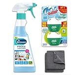 Fridge Deodoriser, Freshener and Cleaning Kit, 1 x Dr Beckman Fridge Cleaner 250ml, 2 x 33g Croc Odor Deodoriser with 2 x Microfibre Cloths, Food Safe Formular, Neutralises Bad Odours