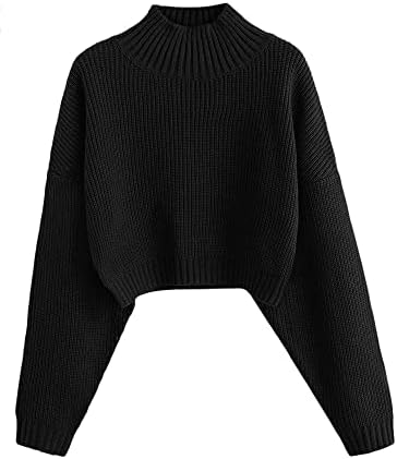ZAFUL Women's Cropped Turtleneck Sweater Lantern Sleeve Ribbed Knit Pullover Sweater Jumper