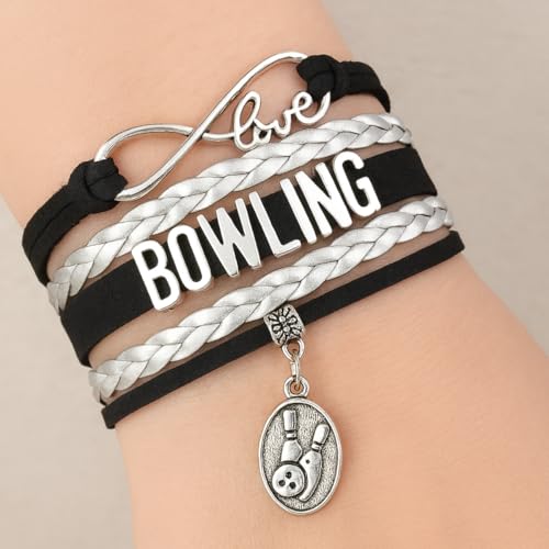 Bowling Bracelet – Black & Silver Infinity LOVE Wrap Bracelet with Bowling Charm – Adjustable Sports Jewelry Gift for Bowlers, Teams, or League Players2