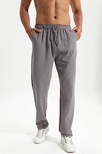 Men's Linen Pants Casual Long Pants - Loose Lightweight Drawstring Yoga Beach Trousers Casual Trousers4