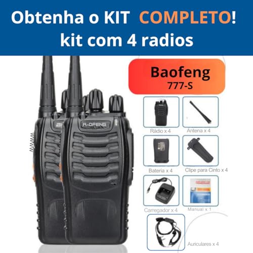 Kit 4 Radios Walk Talk Comunicador 777s 6km 16 Canais Vhf Bandas De Freqüência Uhf 400-470 Mhz Cor P