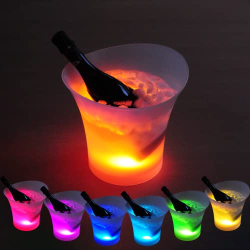 Japard LED 5L Ice Bucket Serving Tray, Light up Ice Basket - Large Capacity, Lightweight, 7 Colors Illuminating for Home Party, Bar, Nightclub, Champagne Wine Bottle, Battery Powered