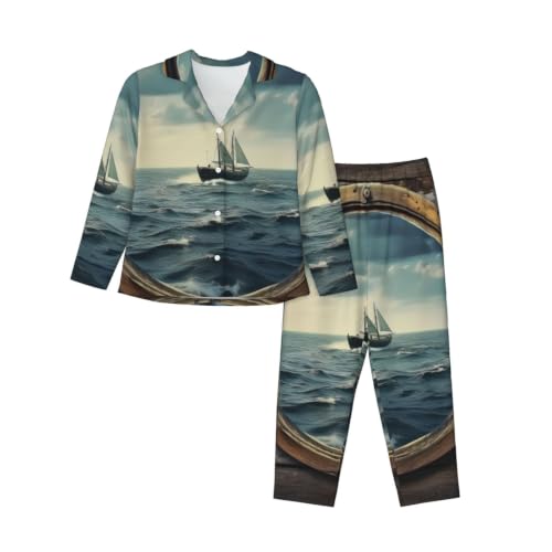 Pyjama manches longues femme vêtement de nuit doux noir boutons élégants