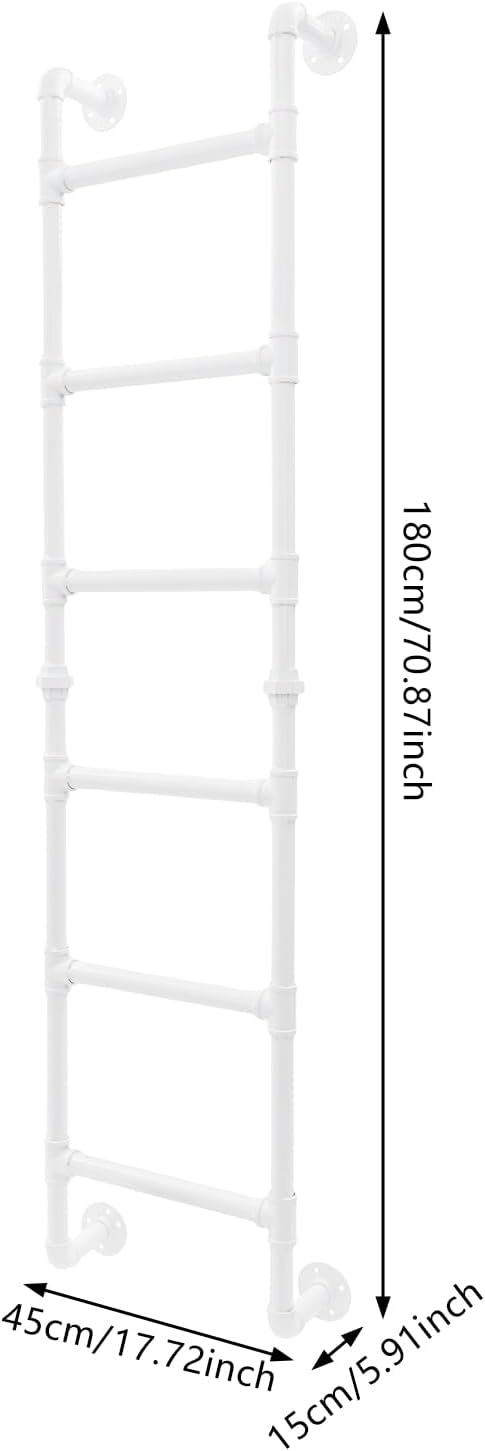 6-Step Wall Mounted Ladder, White Bunk Bed Ladder, 330 lbs Capacity, Loft Attic Step Ladders for Libraries, Homes, Apartments