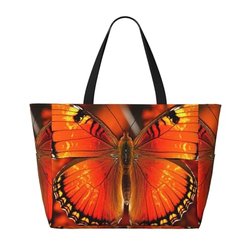 Orange Butterfly Beach Bags For Women Large Waterproof Sandproof Beach Tote Bag Pool Bag Lightweight Zipper Carry On Bag For Gym Travel Vocation2