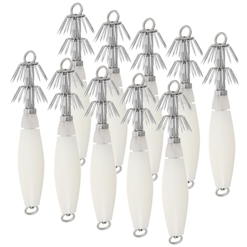 OSOLADY 10 Unidades Anzuelos Fluorescentes para Pesca Nocturna, Ganchos de Calamar Resistentes al Agua Salada, Señuelos Luminosos para Pulpos y Sepias, Accesorios Esenciales para Pesca