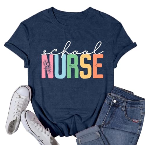 VQD Womens School Nurse Shirt Nurse Heart Tshirt Nursing Life Tee Top Blue