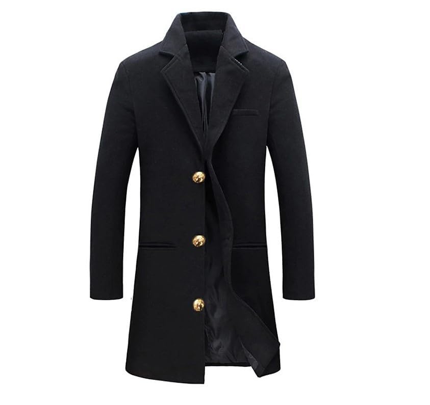 Mens Trench Coat Slim Fit Notched Collar Windbreaker Single Breasted Pea Coat Casual Business Overcoat2