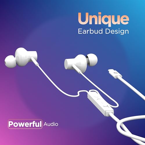 Image of GIZMORE ME348 Type C in- Ear Earphones with Deep Bass, 10mm Driver, Noise Isolation, Inbuilt Mic Compatible with All Smartphones, Laptop, PC, Tablets and Other Type-C Devices (White)