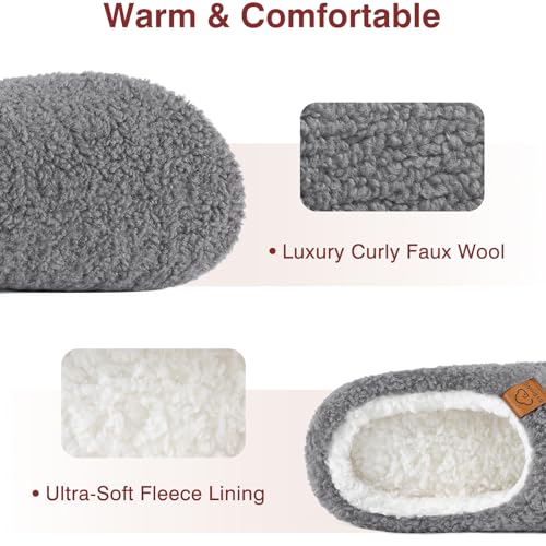 Image of Evshine Memory Foam Fuzzy Slippers for Women Curly Fleece House Shoes