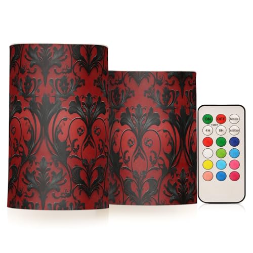 Amooorous Juego de 2 velas de té sin llama con espinas vintage rojas y negras, estilo gótico, realistas, sin llama, luces electrónicas LED con purpurina para baterías de ventana