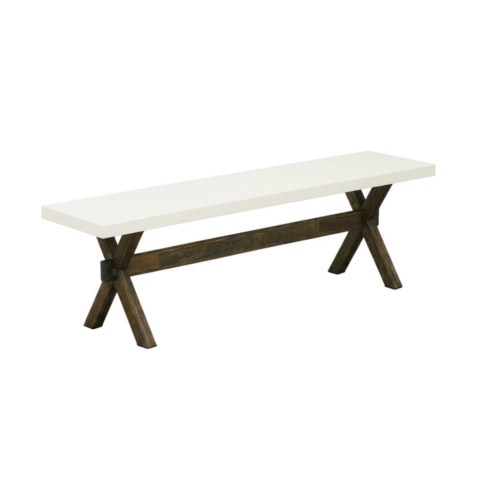 Solid Wood Dining Bench with X-Style Mid-Century Modern Base by Furnifact – Wood, Brown/White
