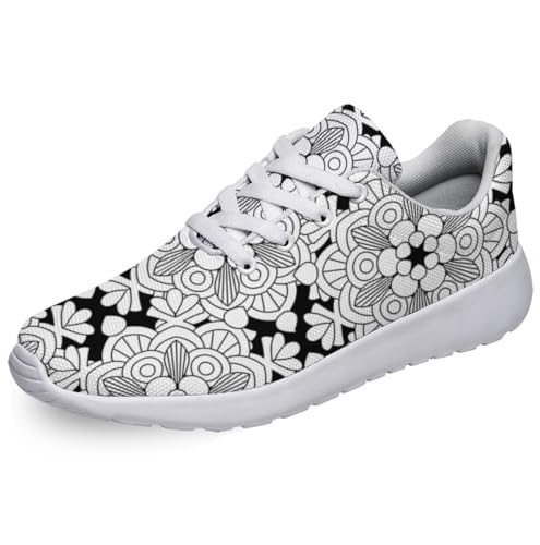 Women Men Doodles Mandala Shoes Personalited 3D Print Running Shoes Athletic Tennis Sneakers White Size 8