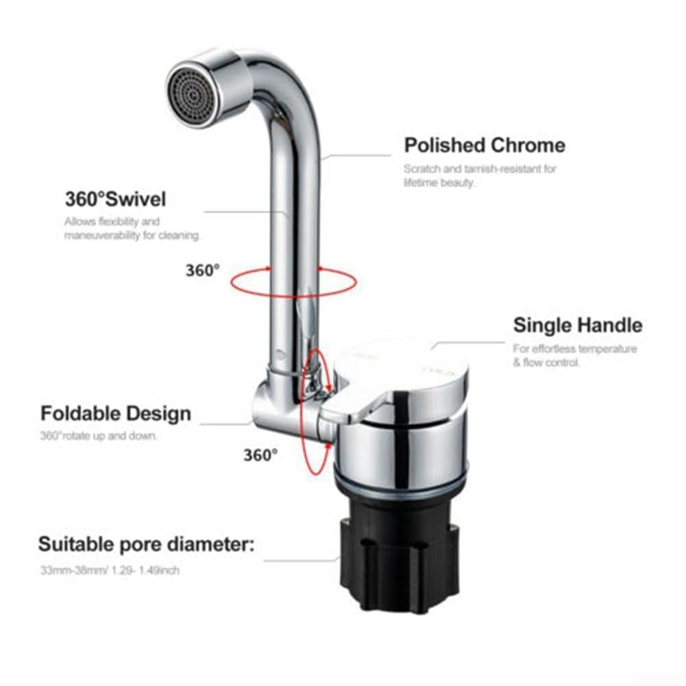 Grifo de cocina plegable para rotación de 360 grados con grifo mezclador de agua caliente y fría para autocaravana y espacios de vida compactos (caliente y fría 1003)