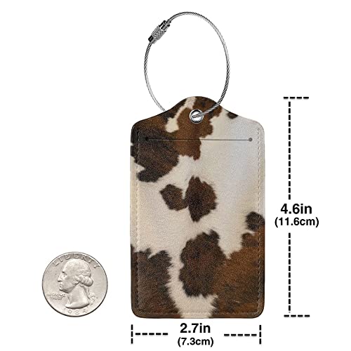 Luggage Tags - 2-Pack PU Leather with Privacy Cover & Stainless Steel Loop - ID Labels for Suitcases & Travel Bags - Cow Hide Brown4