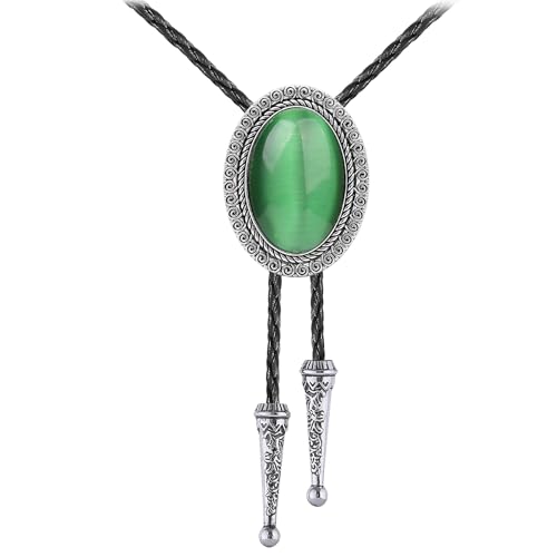 Image of Jeilwiy Bolo Tie for Men Real Stone Westwern Cowboy Ties Silver Bolos Women Leather Necktie Gift for Birthday Christmas
