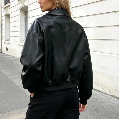 Haut brillant à manches longues femme vêtement chic à revers et fermeture éclair mode - 3