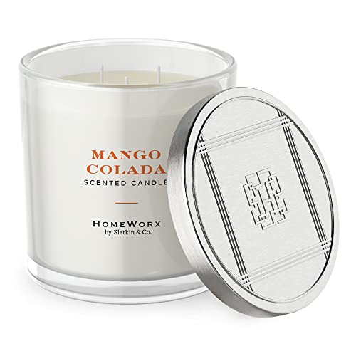 Premium Scented 3-Wick Candle, Mango Colada, Homeworx By Slatkin & Co - 14 Oz - Long-Lasting Jar Candle, 30-40 Hours Burn Time - Notes Of Fresh Mango, Pineapple, Guava Nectar, Sugarcane #TOP19
