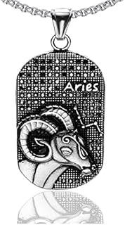 Xusamss Punk Rock Titanium Steel Twelve Constellation Dog Tag Pendant Crystal Necklace,24